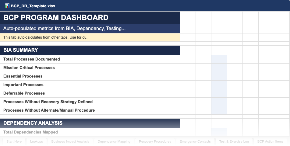 Business Continuity & Disaster Recovery (BCP/DR) Kit — sample screenshot