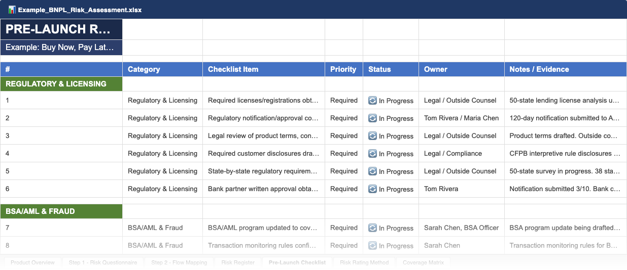 New Product Risk Assessment — sample screenshot